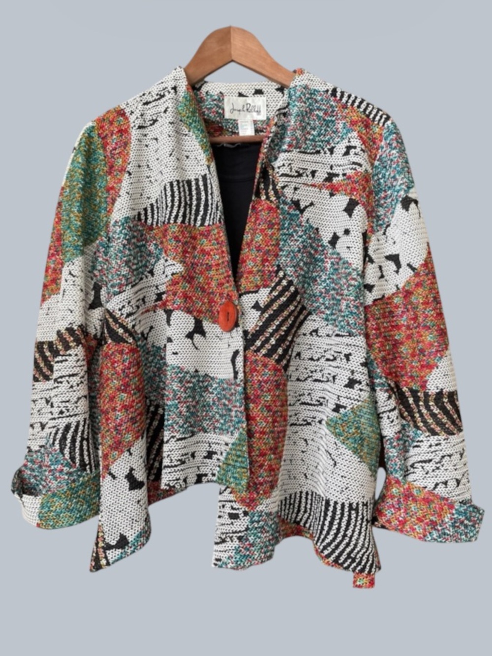 Joseph Ribkoff Asymmetric Jacket Sz 14 Abstract Open Knit Jacquard Art to Wear